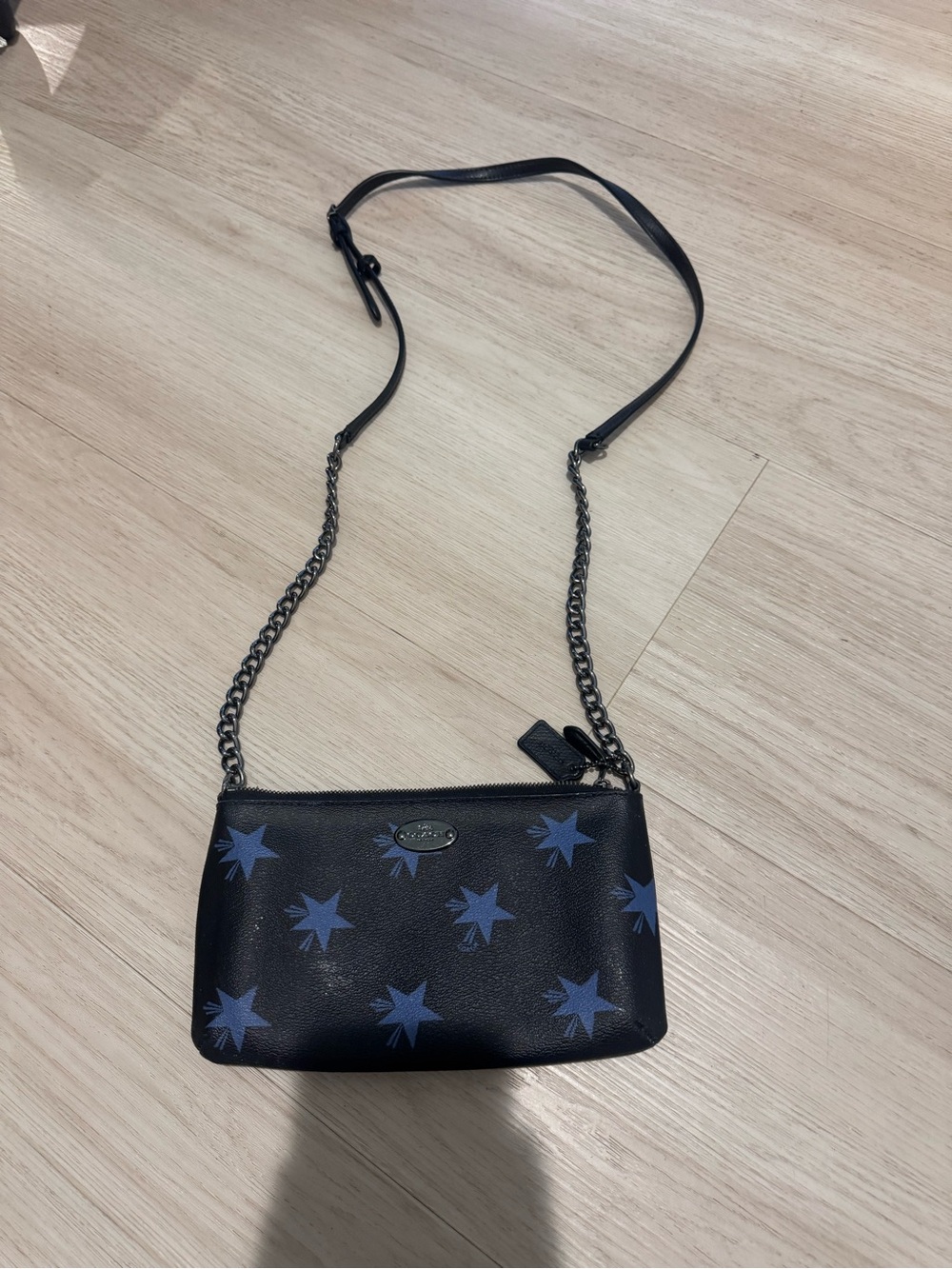 Coach Black Leather Crossbody with Blue Star Print